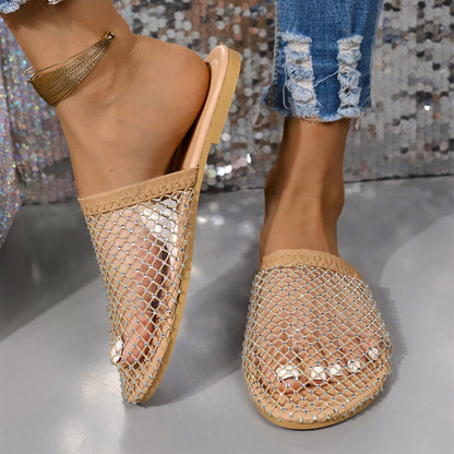 Hollow Sandals With Rhinestones