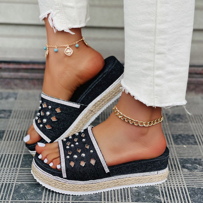 Womens Wedge Mid Heel Sandals