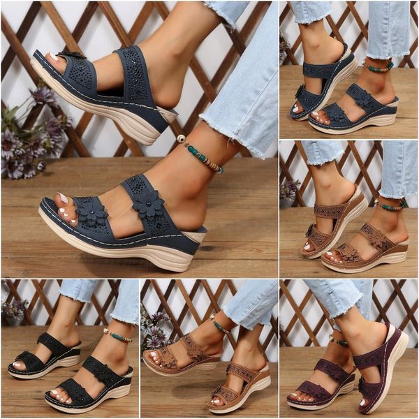 Womens Slippers Pumps Wedge Heels Slingbacks Roman Sandals Beach Shoes Open Toe