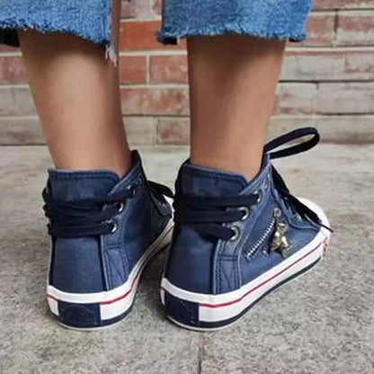 Denim high cut lace-up sneakers