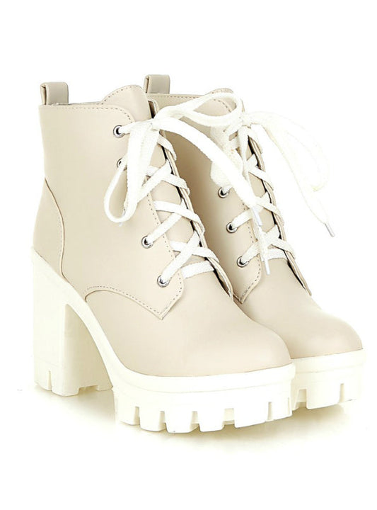 Women's Ankle Boots Lace Up High Heels Punk 