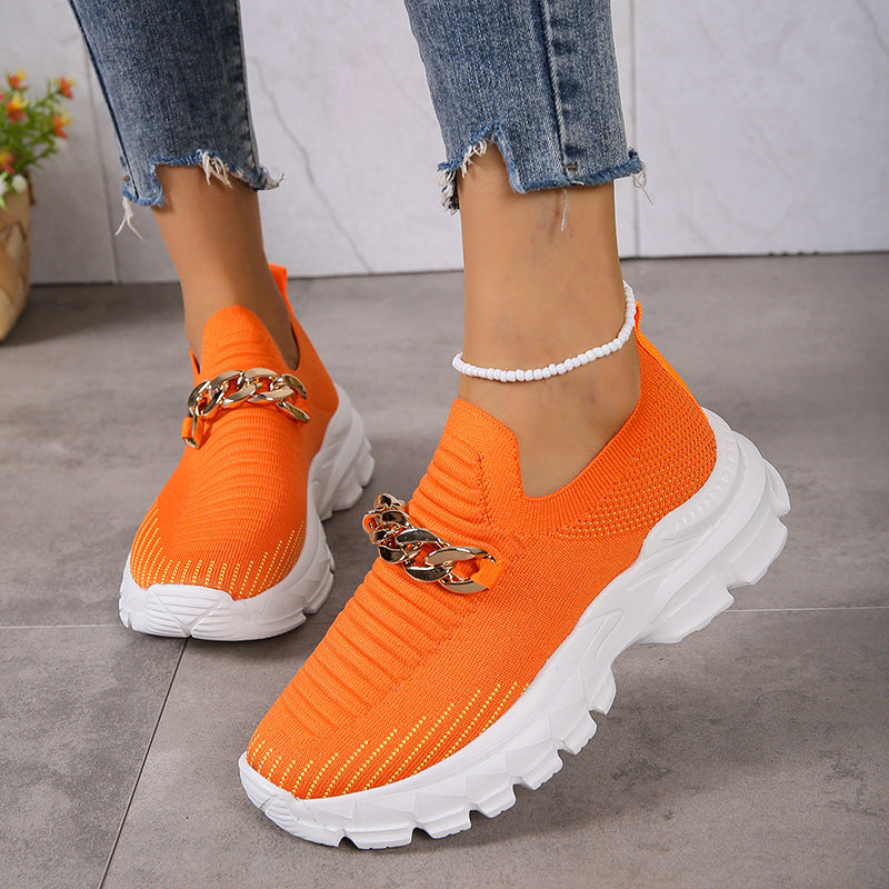 Womens Solid Color Knitted Sneakers