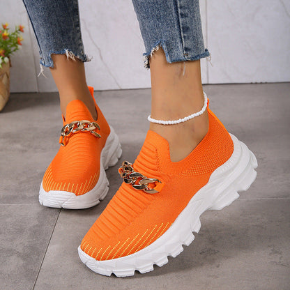 Womens Solid Color Knitted Sneakers