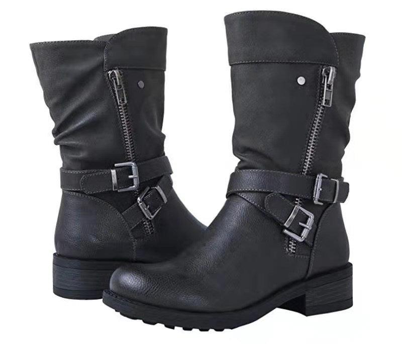 Martin Boots Foreign Trade Large Size Women's Shoes Belt Low Heel Casual Boots - Trendha