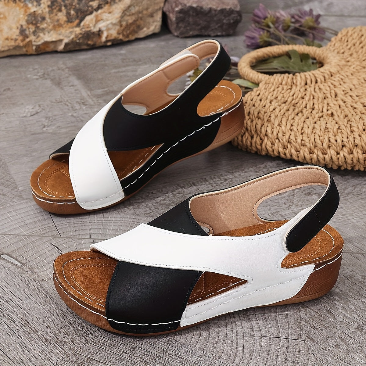 Block Cross Strap Waterproof Wedge Sandals