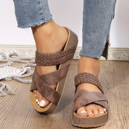 Braided Detail Criss Cross Platform Slippers