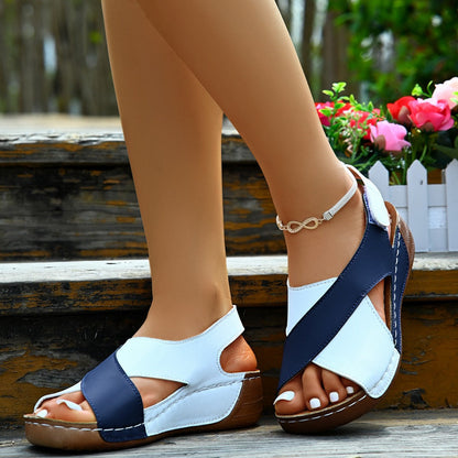 Cross-Strap Two-Color Sandals