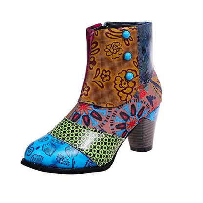 Block Mid Heels Retro Ankle Boots