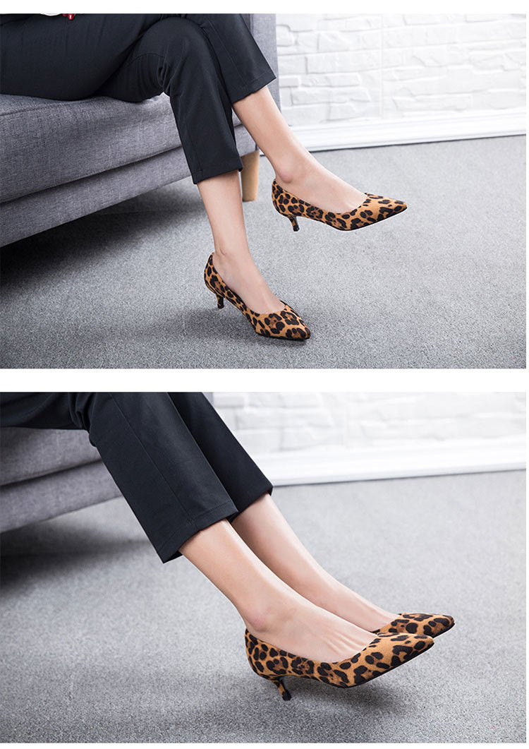 Suede Sexy leopard women shoes kitten heels