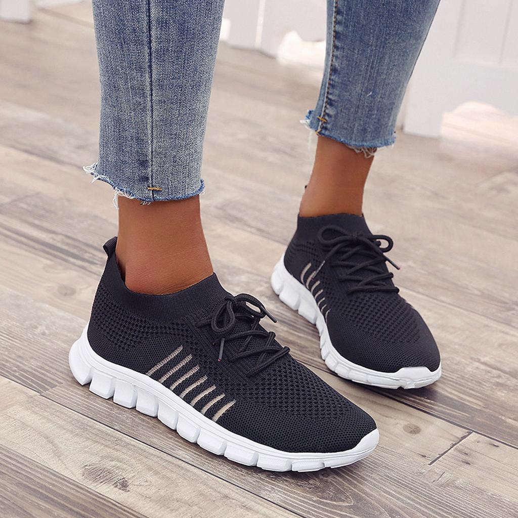 Women's Knitted Running Sneakers, plain colour breathe in Low Top Walking Trainers