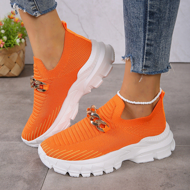 Womens Solid Color Knitted Sneakers