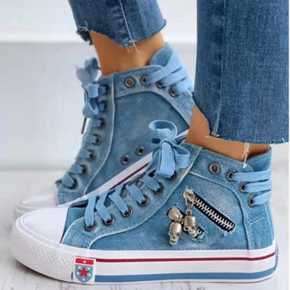 Denim high cut lace-up sneakers