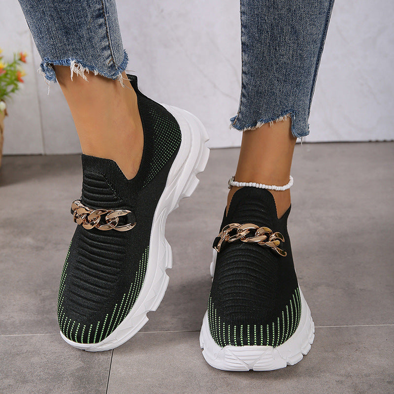 Womens Solid Color Knitted Sneakers