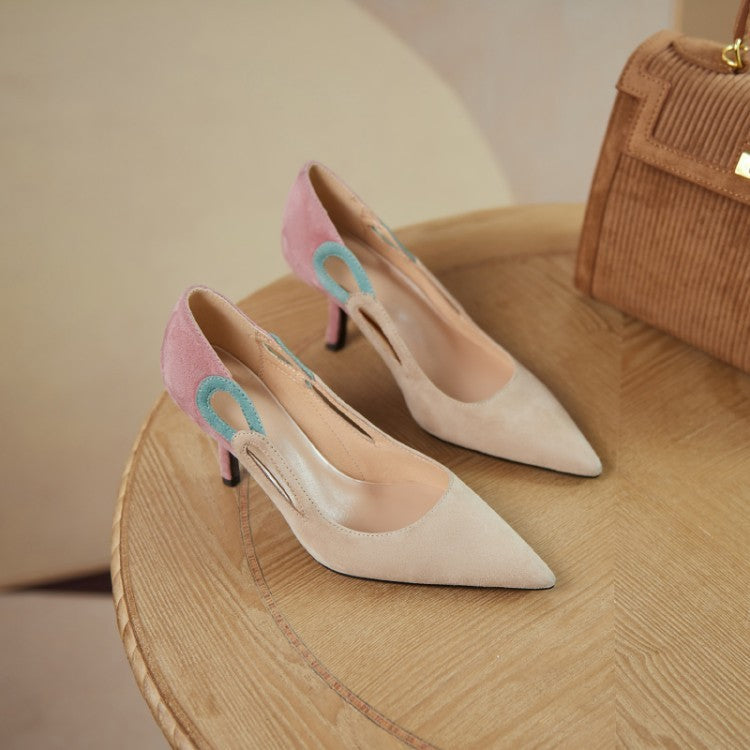 Pointed Toe Thin Heel Pumps For Women Mixed Colour High Heels