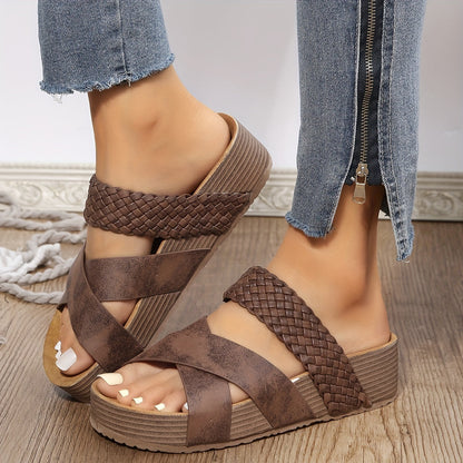 Braided Detail Criss Cross Platform Slippers