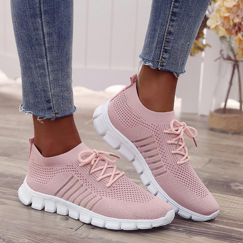 Women's Knitted Running Sneakers, plain colour breathe in Low Top Walking Trainers