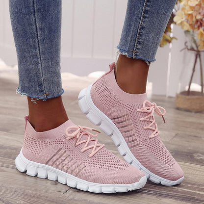 Women's Knitted Running Sneakers, plain colour breathe in Low Top Walking Trainers