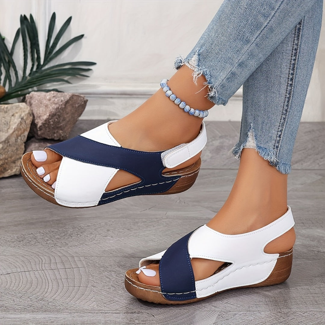 Cross-Strap Two-Color Sandals