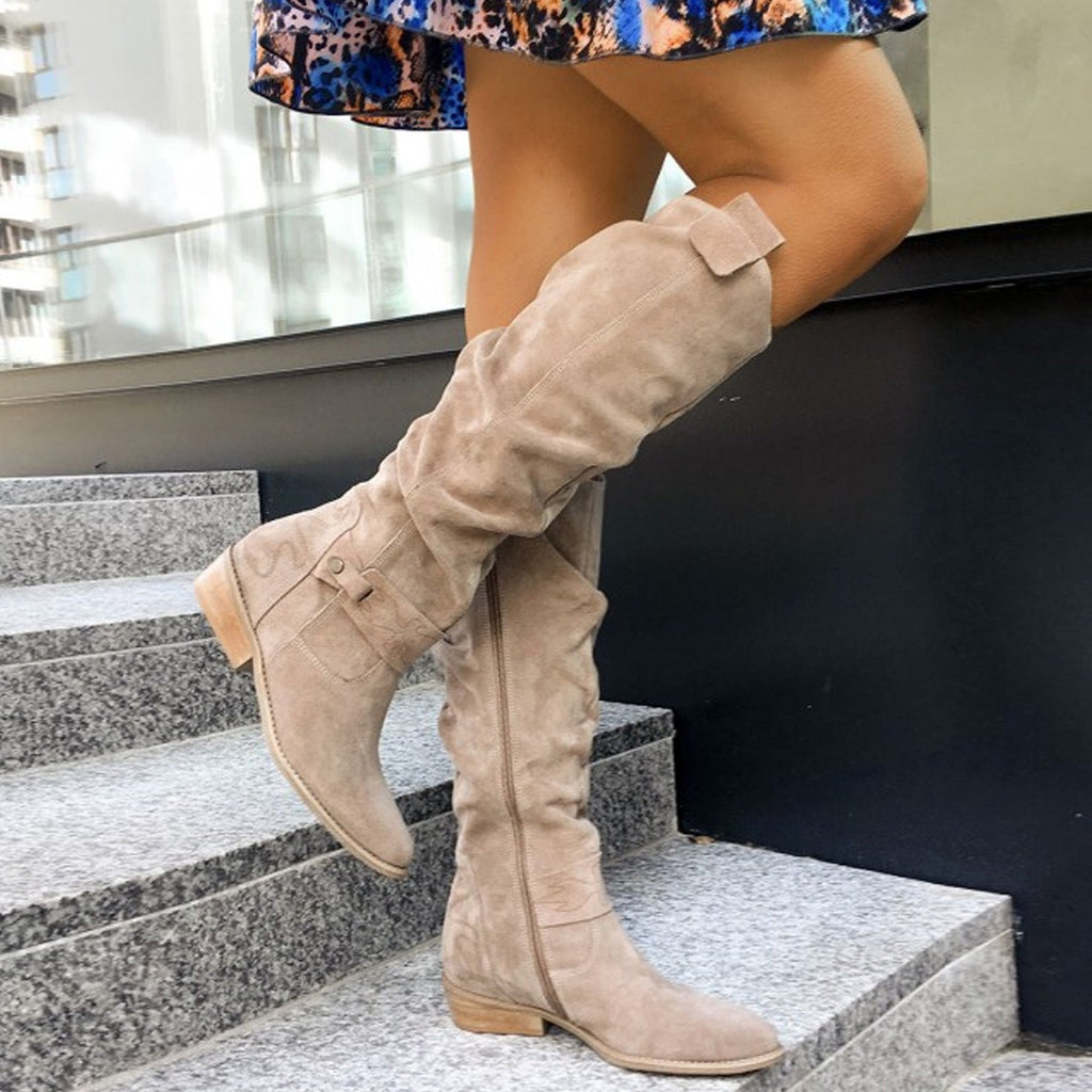 Women’s Suede Low Heel Knee High Boots