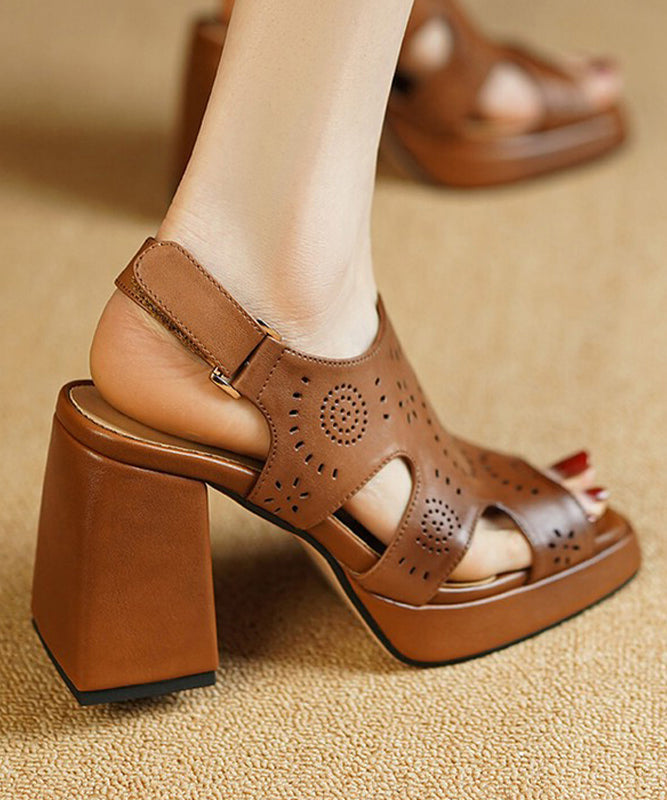 Cowhide Leather Platform Chunky Sandals