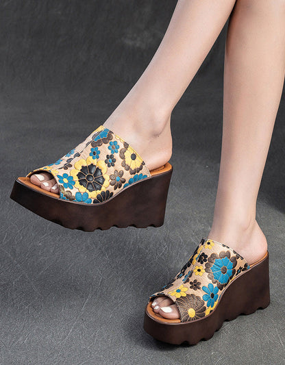 Flower Wedge Heel Slipper