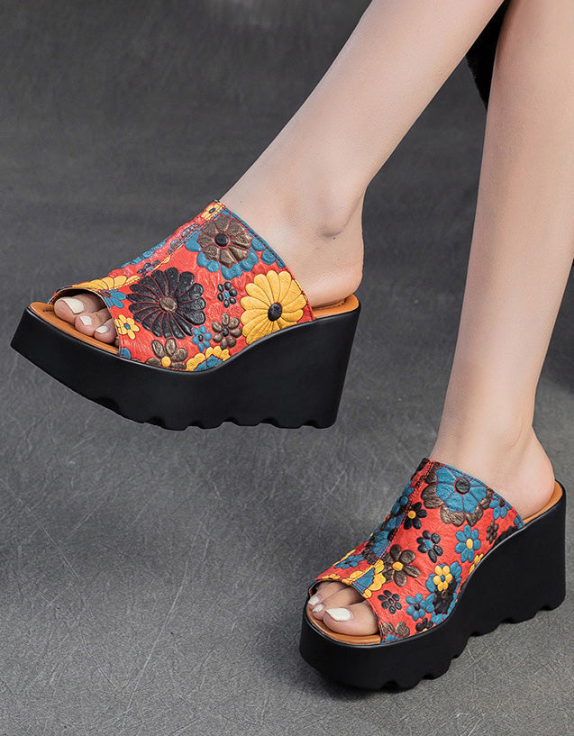 Flower Wedge Heel Slipper