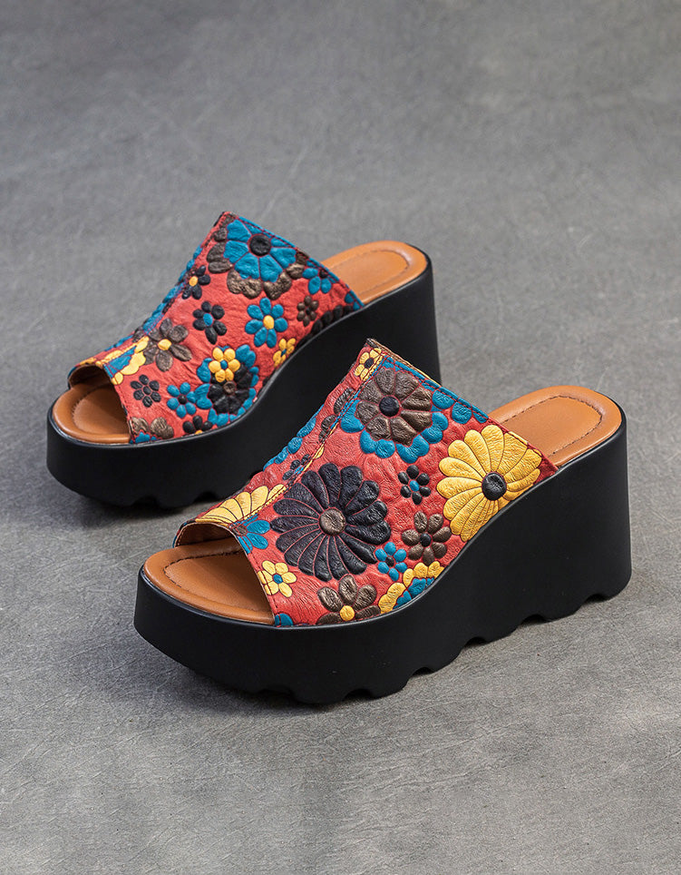 Flower Wedge Heel Slipper