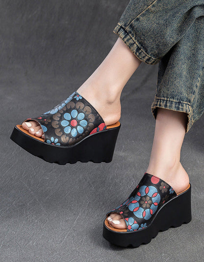 Flower Wedge Heel Slipper