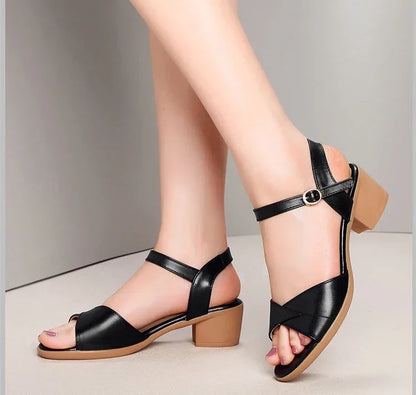 Soft Genuine Leather Med Heels Sandals