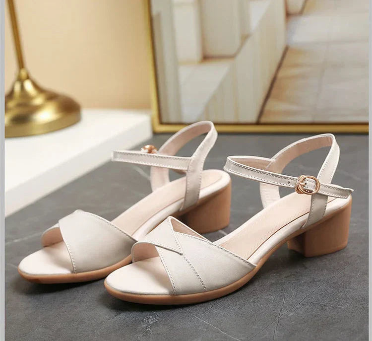 Soft Genuine Leather Med Heels Sandals