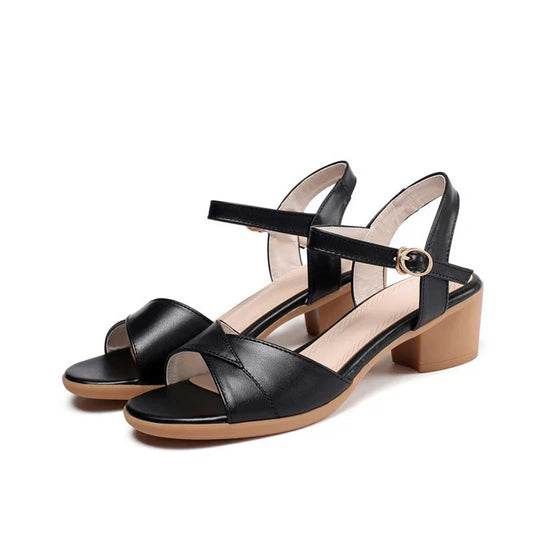 Soft Genuine Leather Med Heels Sandals