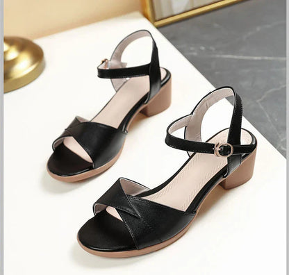 Soft Genuine Leather Med Heels Sandals