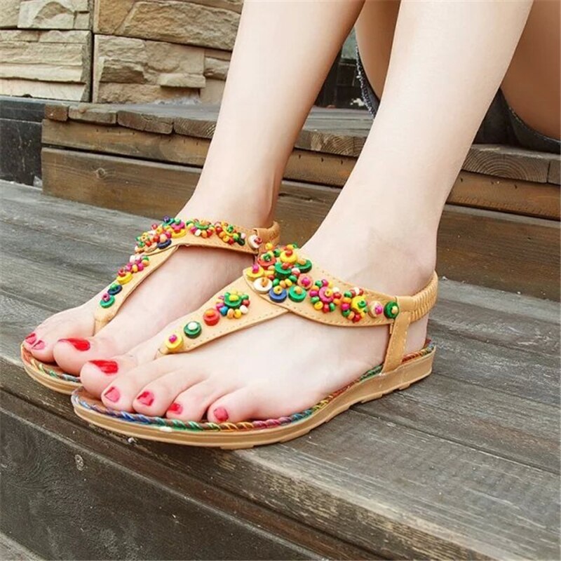 Beaded Tan Thongs Flip Flops Sandals