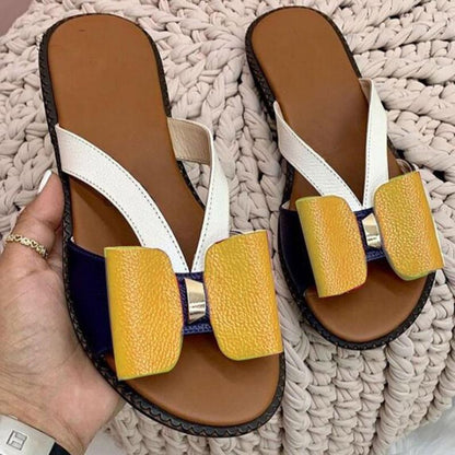 Casual Color Splicing Bow Round Sandals