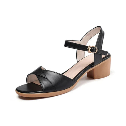 Soft Genuine Leather Med Heels Sandals