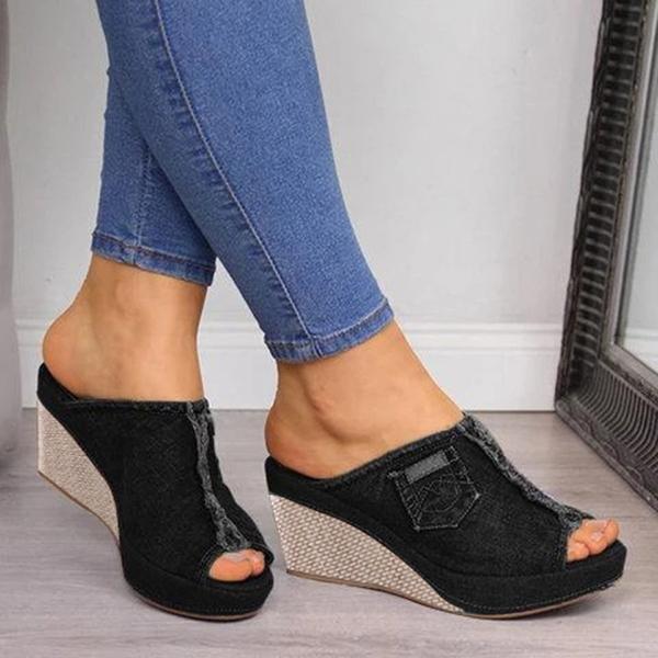 Womens Denim Wedge Sandals