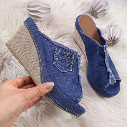 Womens Denim Wedge Sandals