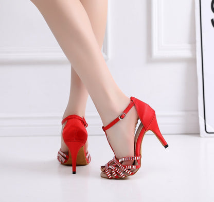 Women's Rhinestone Ankle Strap Open Toe Stiletto Heels Sandals