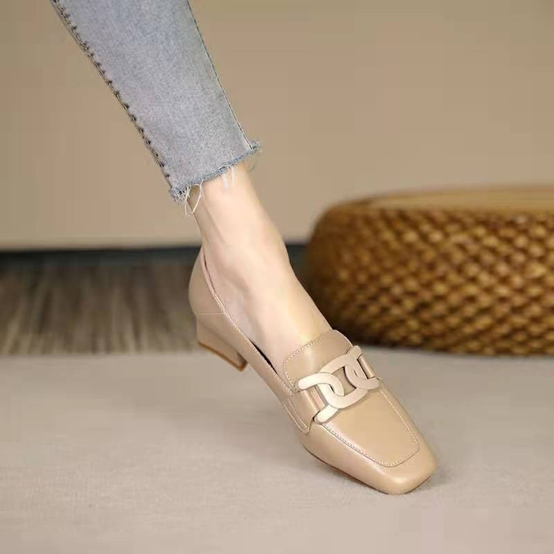 Women's Square Toe Low Heels College Shoes Slip On