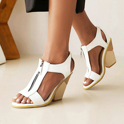 Fashionable Zipper Front Closure Sandals