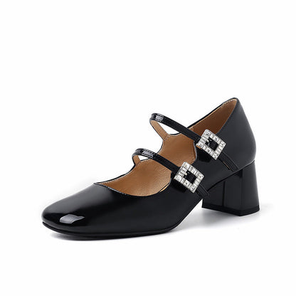 Casual block heels with double buckle strap