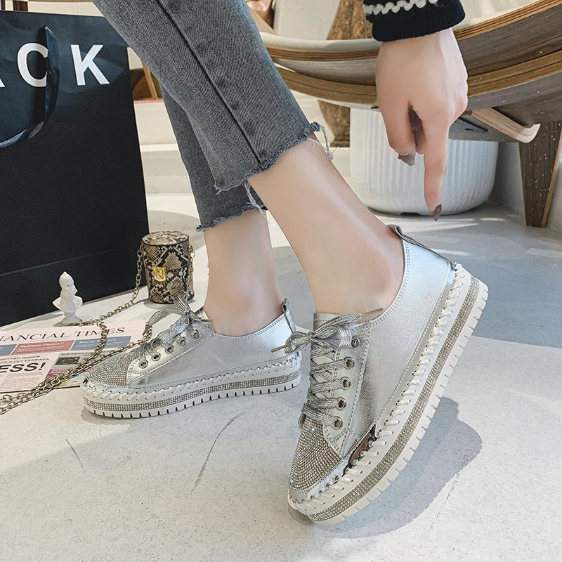 Flat Bottomed Sneakers with Rhinestone