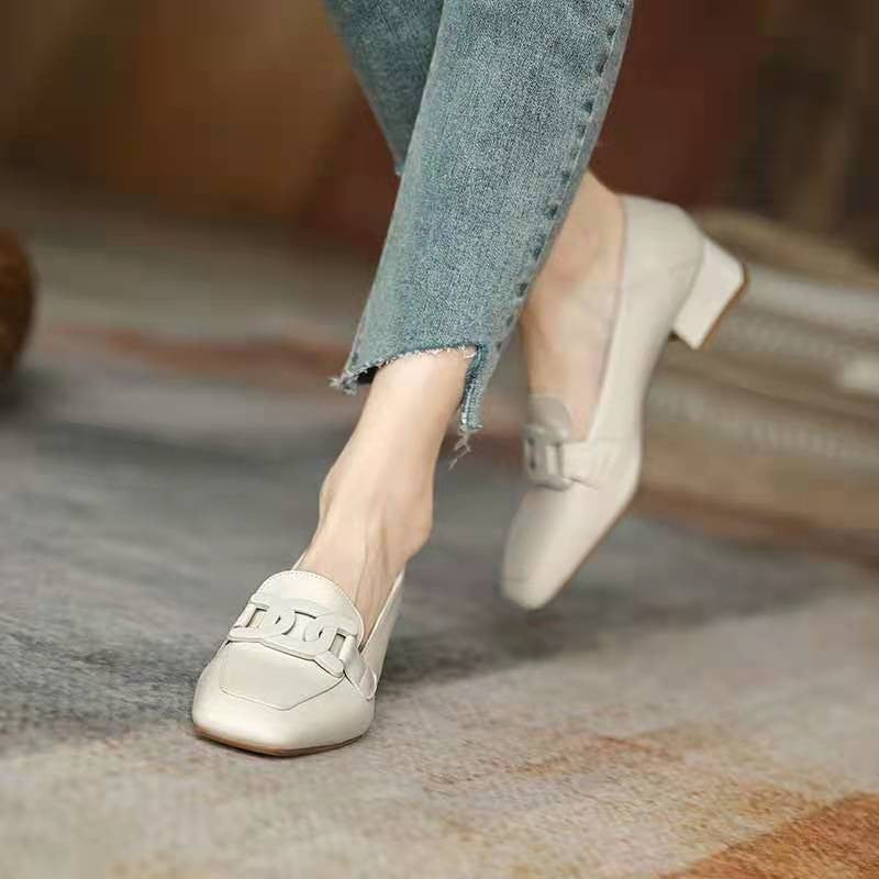 Women's Square Toe Low Heels College Shoes Slip On