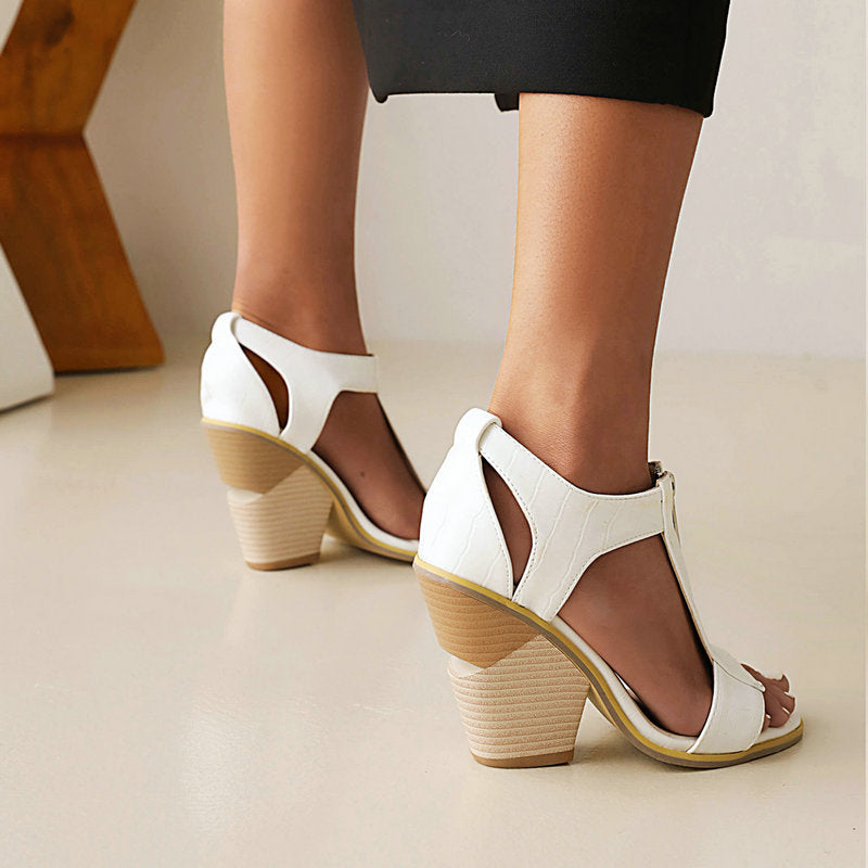 Fashionable Zipper Front Closure Sandals