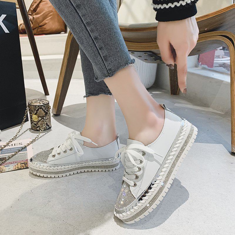 Flat Bottomed Sneakers with Rhinestone