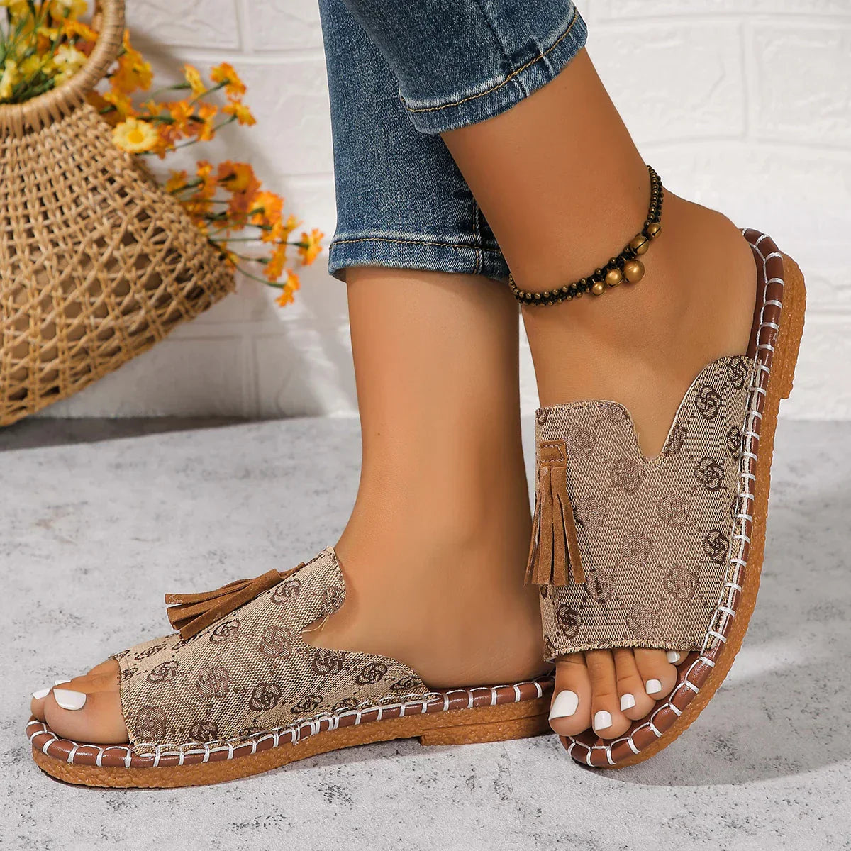 Womens Casual Slip-on Tassel Sandals