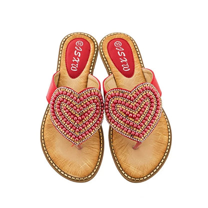 Rhinestone heart flip flops