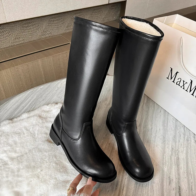 Genuine Leather Knee-Length Snow Boots