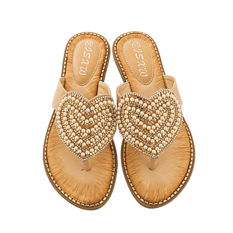 Rhinestone heart flip flops