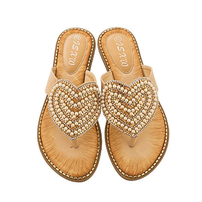 Rhinestone heart flip flops